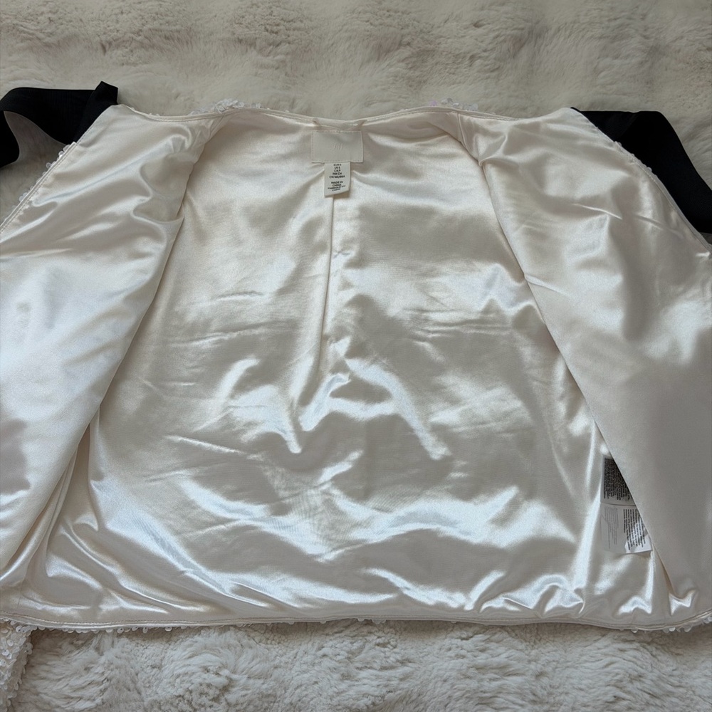 H&M Ivory Sparkling Sequin Tie Front Jacket with Black Bows-S - Picture 12 of 16